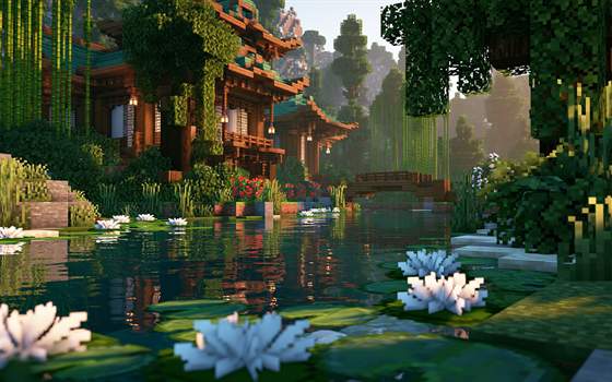 浮光 · 荷风主题背景：荷塘与临水亭台