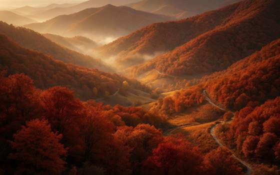 秋岭 · 枫晚主题背景：暮色中的红叶山脊