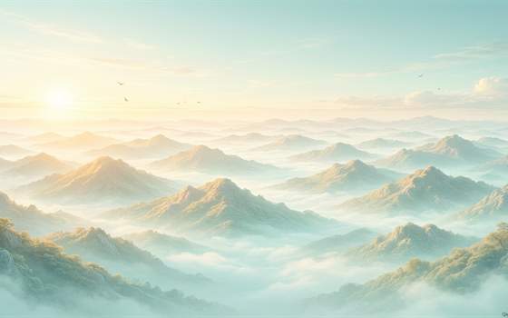 雾山 · 晨晓主题背景：晨光中层叠的远山
